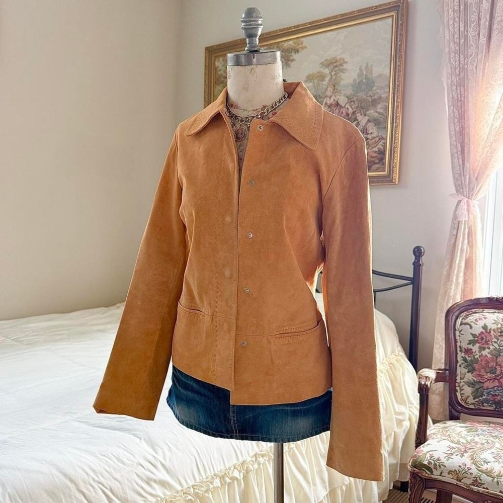 Orange leather jacket 90s orange suede jacket Karen Kane size medium